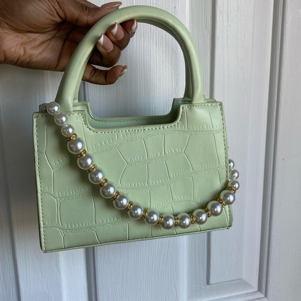 Green top handle purse